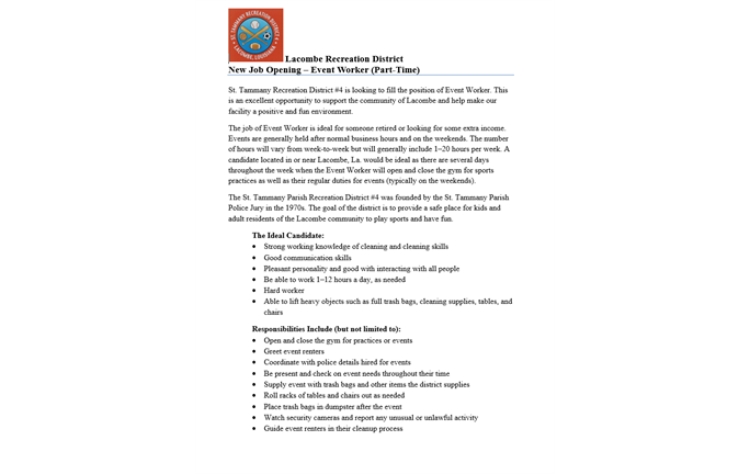 EVENT WORKER JOB DESCRIPTION